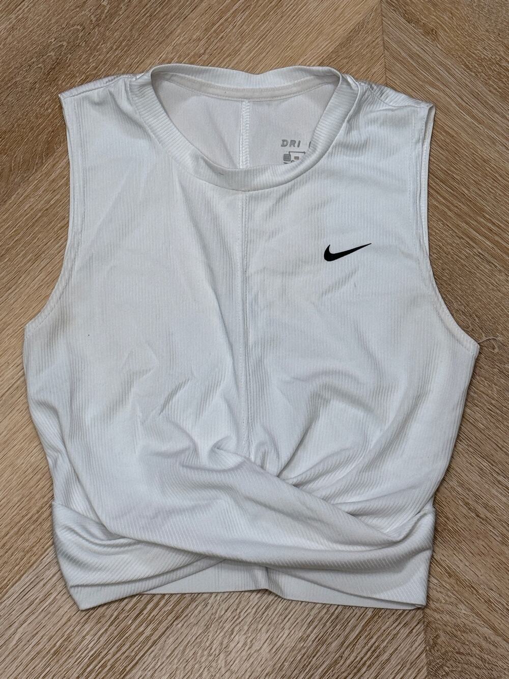 Nike Dri Fit White Cropped Twist Front Tank Top